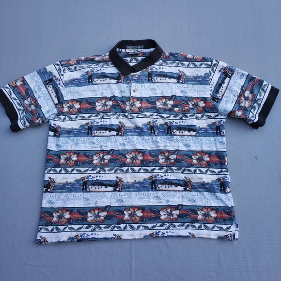 Munsingwear Classic Golf Polo Shirt men'a size L Floral and Golf Theme  Pattern - Picture 1 of 9